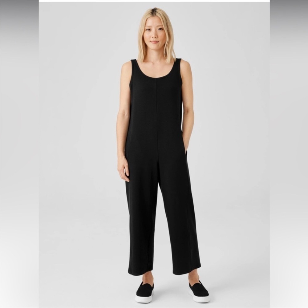 Eileen Fisher Black Sleeveless Wide-Leg Jumpsuit Preppy Coastal Medium Petite